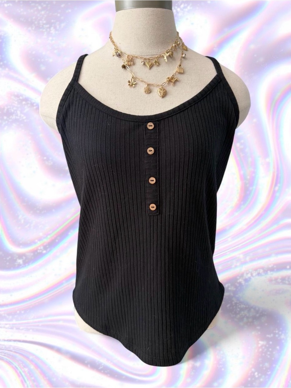 American Vintage Black Ribbed Henley Camisole